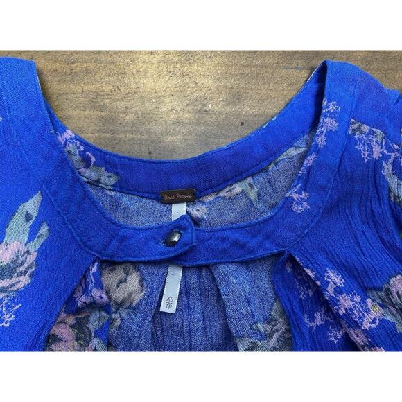 FREE PEOPLE Floral Sleeveless Mini Swing Blue Keyhole Dress Size XS - Picture 4 of 10